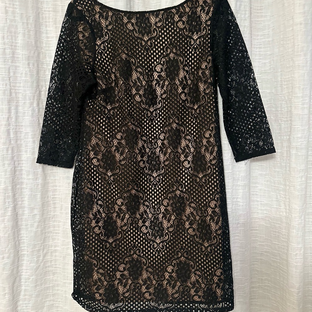 Topshop Black Lace Long Sleeve Mini Dress